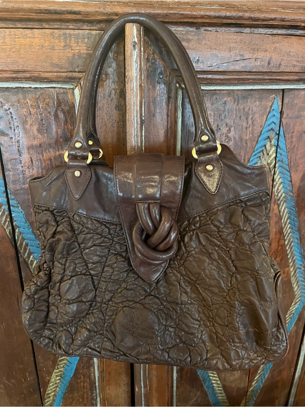 Botkier Brown Leather Knot-Front Shoulder Bag